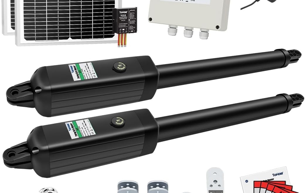 TOPENS AD5S Solar Automatic Swing Gate Opener for Dual Swing Gate Up to 550lbs Or 16 Feet Each Leaf