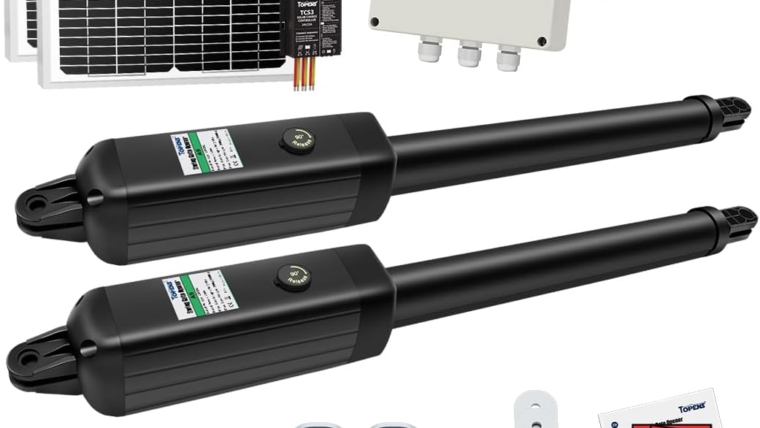 TOPENS AD5S Solar Automatic Swing Gate Opener for Dual Swing Gate Up to 550lbs Or 16 Feet Each Leaf
